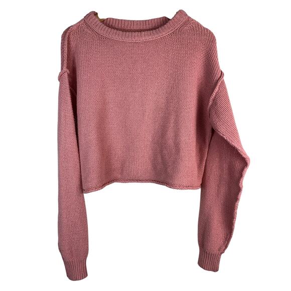 We the Free Women's Size S Dusty Rose Pink Rolled Hem Boxy Pullover Crop Sweater - Picture 1 of 7